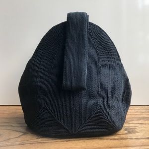 VINTAGE Black Embroidered Hand Purse / Satchel